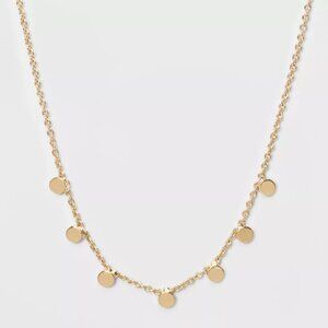 A New Day Gold Tone Dainty Disc Necklace Minimalist Layering Chain NWT